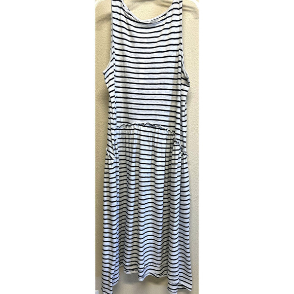 Caslon Size 1X Sleeveless Midi Dress Striped Navy White Pockets Summer NEW - Picture 4 of 9
